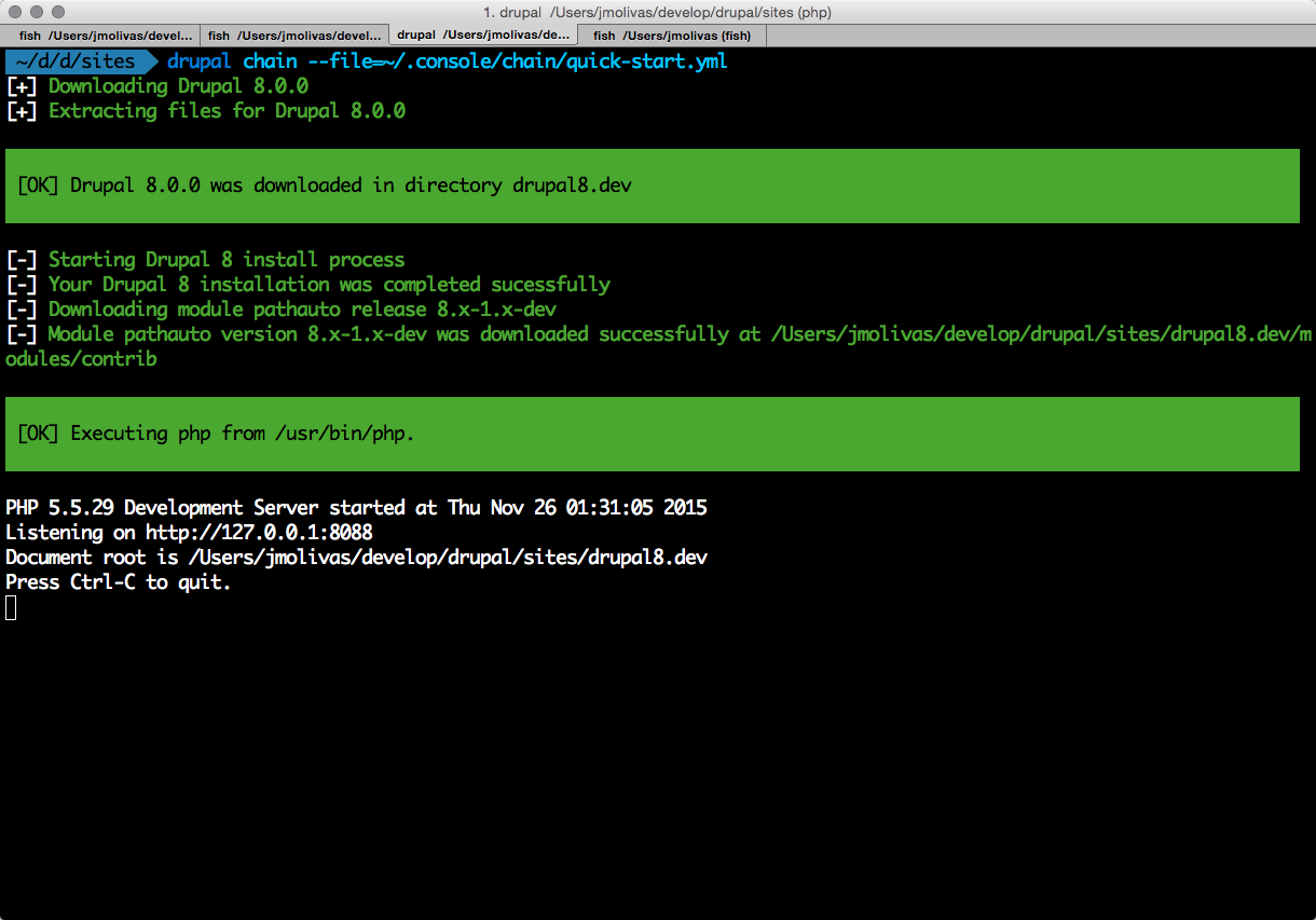 Download, install and serve Drupal8 using one command