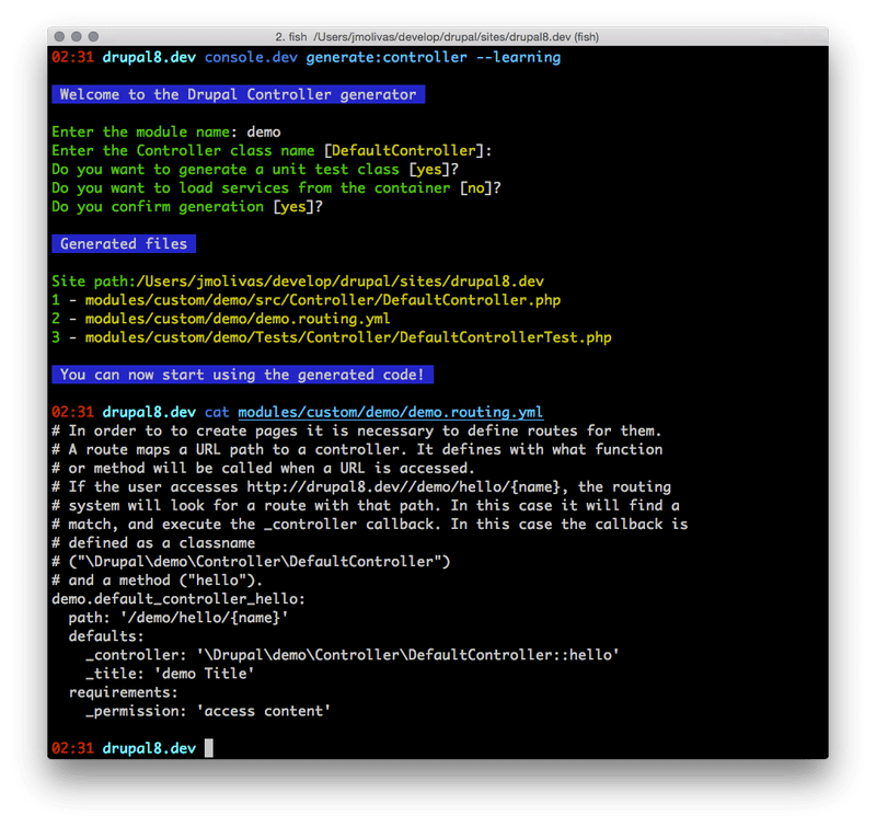 drupal console module generate route